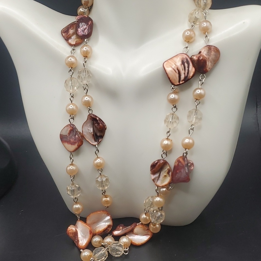 N2812 morrocan mother of pearl nugget garden party‎ necklace